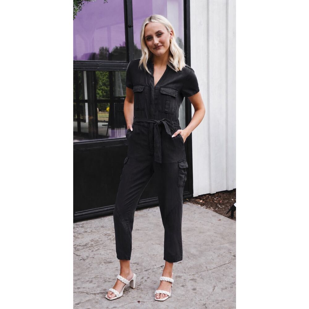 Velvet Heart Greyson Tencel Utility Jumpsuit Black Size Small NWOT